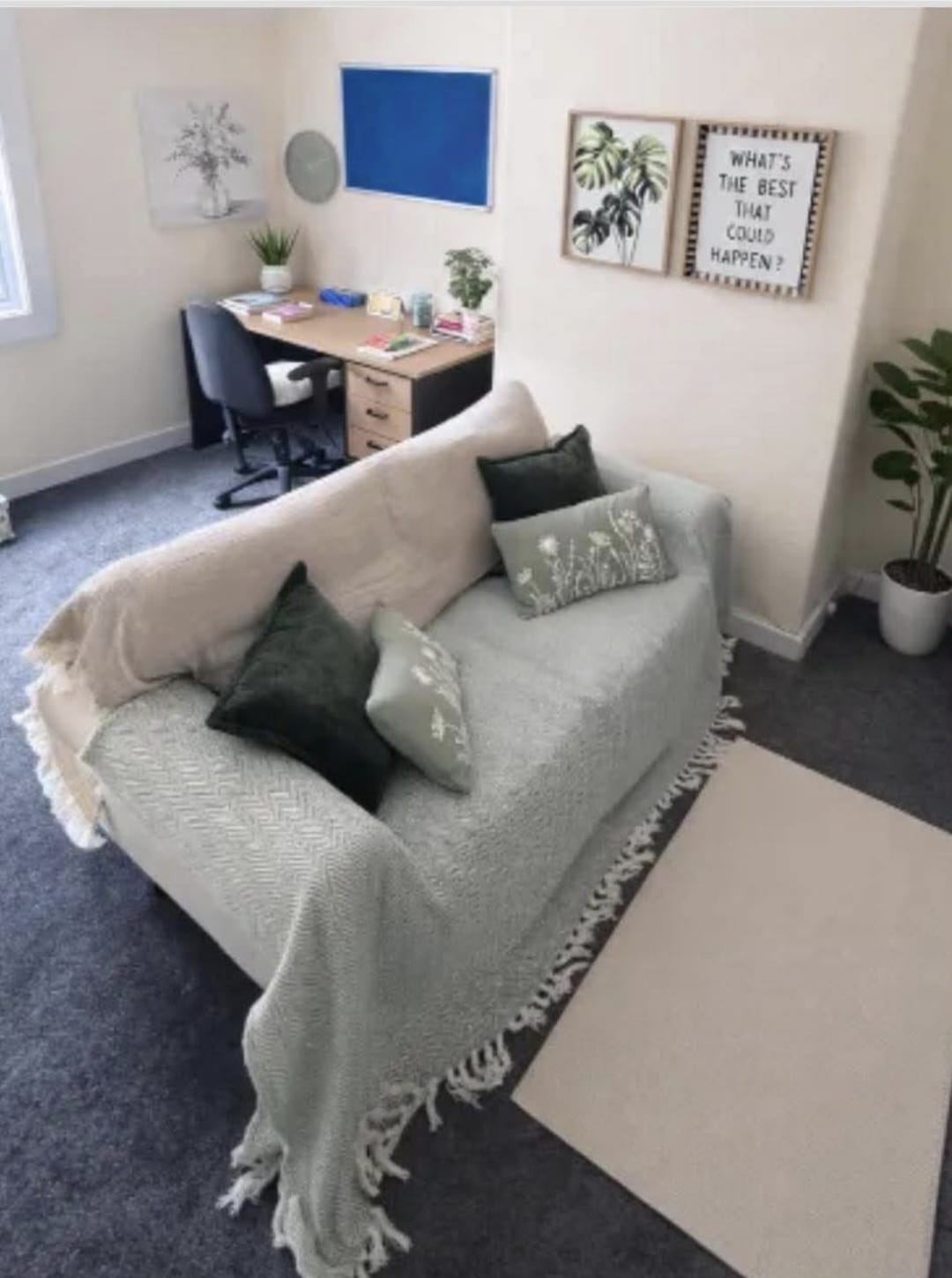 Sofa and calming decor in the counselling room